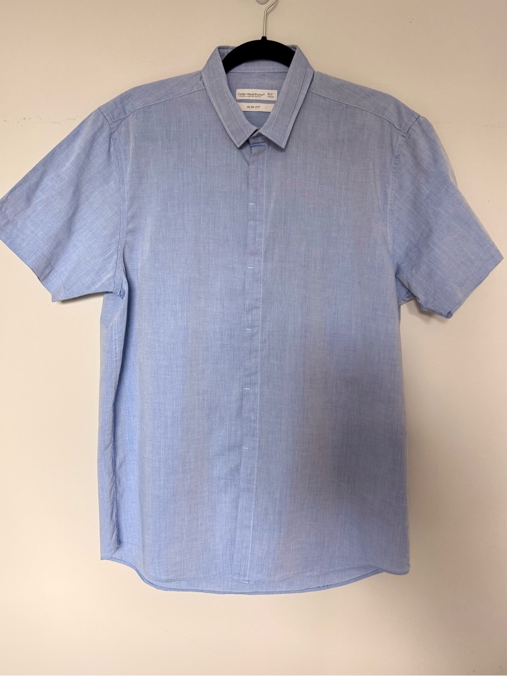 Cedar Wood State Men’s Shirt 16,5  Blue Cotton Short Sleeve Concealed button